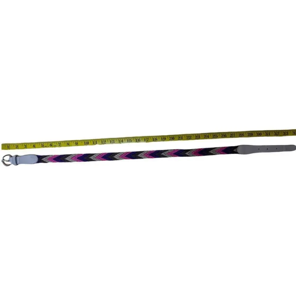 Beige Faux Leather & Multicolor Woven Yarn Belt 33
